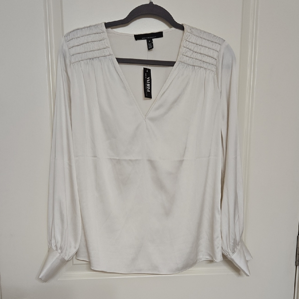 White House Black Market Pleated Shoulder Blouse - White